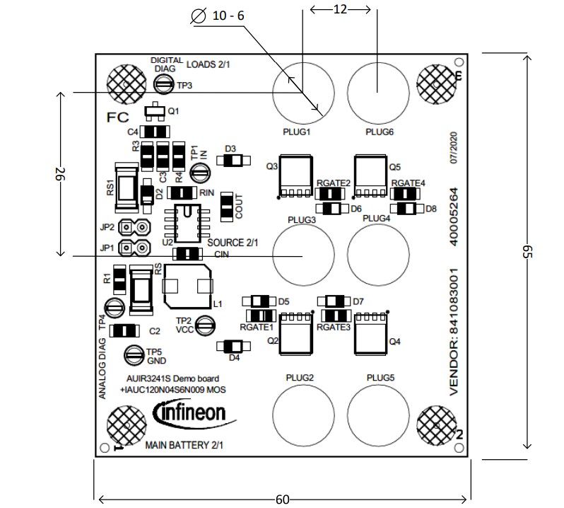 Technische Zeichnung - Infineon Technologies AUIR3242S 12-V-Back-to-Back-Board